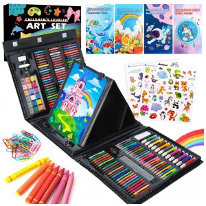 Kit de arte 332 peças TDHDIKE infantil com estojo preto cavalete triplo dupla face papéis livros para colorir pastéis e lápis
