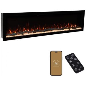 Lareira Elétrica Linear Inteligente Modern Ember Highmark de 254 cm Premium Chama com 10 Cores Design Oculto e Elegante Instalação Embutida
