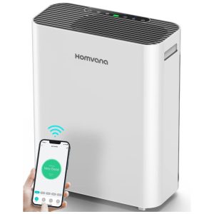 Purificador de ar inteligente para ambientes amplos de até 1.250 pés quadrados com filtro H13 True lavável Homvana