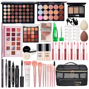 CHAFFUL Kit Completo de Maquiagem Feminina – Conjunto Essencial com Base Primer Paleta de Sombras Contorno Batom Delineador e Pincéis