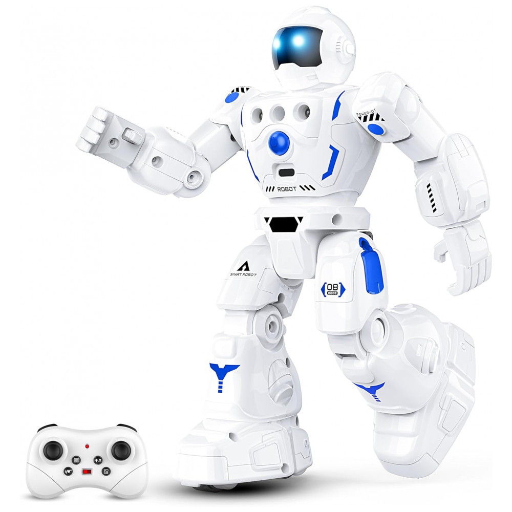 Robô Programável Azul e Branco – BAZOLOTA, Controle Remoto + Sensor de Gestos, Caminhar, Deslizar, Cantar e Dançar para Crianças