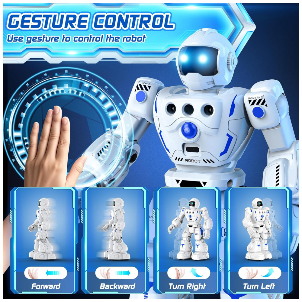 Robô Programável Azul e Branco – BAZOLOTA, Controle Remoto + Sensor de Gestos, Caminhar, Deslizar, Cantar e Dançar para Crianças - Imagem 3