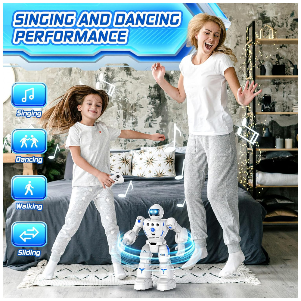 Robô Programável Azul e Branco – BAZOLOTA, Controle Remoto + Sensor de Gestos, Caminhar, Deslizar, Cantar e Dançar para Crianças - Imagem 4