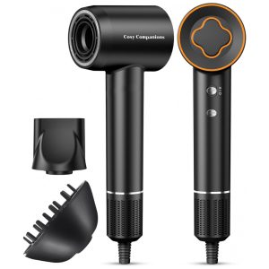 Secador de Cabelo Motor sem Escova de 150.000 RPM Íons Negativos para Secagem Rápida Silencioso e Leve com Difusor e Bico Preto