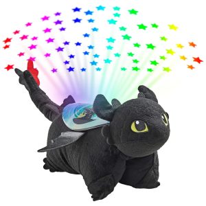 Pelúcia com Luzes Pillow Pets NBC Universal Como Treinar o Seu Dragão Banguela 28cm - Brinquedo de Pelúcia Arco-Íris Preto