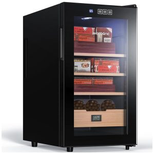 Umidor para Charutos Elétrico 48L com Capacidade para 300 Charutos Iluminação LED Gaveta e Prateleiras de Cedro Espanhol 110V NEEDONE Preto