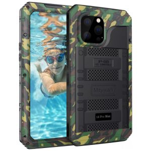 Capa para Iphone 13 Pro Max com Protetor de Tela Embutido e à Prova dÁgua Mitywah Verde Camuflada