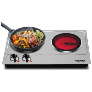 Cooktop Elétrico Portátil de Bancada com 2 Queimadores Infravermelho 110V 1800W Cusimax Prata
