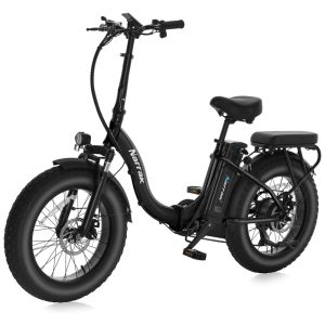 Bicicleta Elétrica Dobrável Narrak S129 com Motor Traseiro 750W (Pico 1100W) Bateria 48V 13Ah Freios a Disco Duplos e Transmissão SHIMANO 7 Velocidades Velocidade Máxima 45km/h e Display LCD Preta