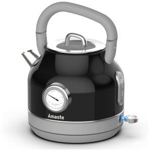 Chaleira Elétrica Amaste 17L Inox Preta Termômetro Retrô 1500W Proteção Antisseco Tampa Removível BT-K15FT 110V