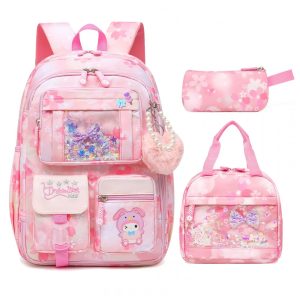 Mochila Alrisg rosa 17" com múltiplos bolsos à prova de respingos