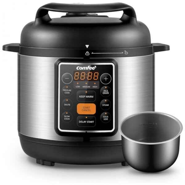 Panela de Pressão Elétrica COMFEE 7 em 1, Fogão Lento, Vaporizador, Refogador, Sous Vide, Aquecedor, Multicooker com Panela Antiaderente de Cerâmica