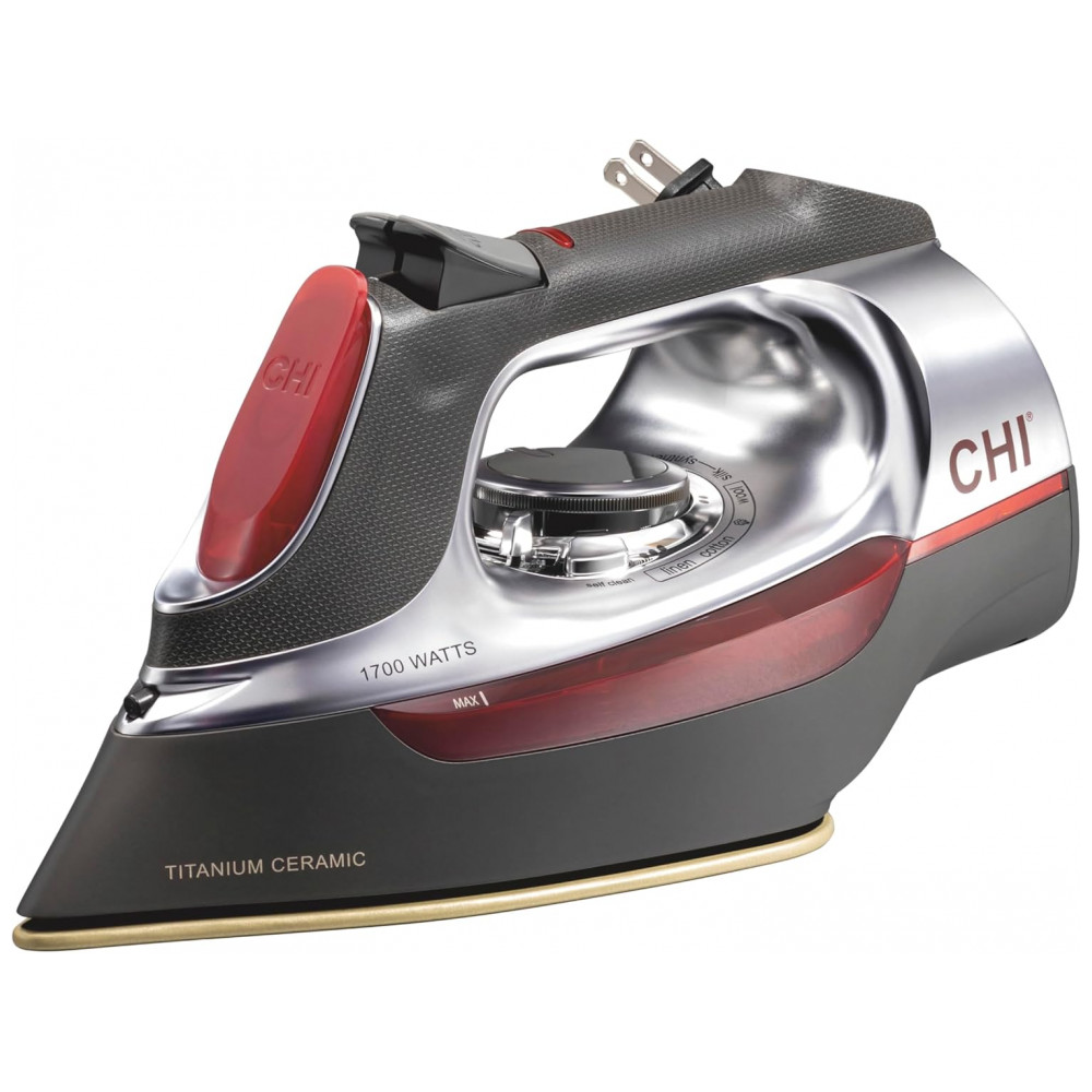 Ferro a Vapor CHI com Cabo Retrátil, 1700 Watts, Desligamento Automático 3 Vias, 400 Furos, Placa de Cerâmica com Titânio Infundido,