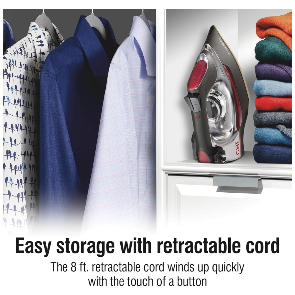 Ferro a Vapor CHI com Cabo Retrátil, 1700 Watts, Desligamento Automático 3 Vias, 400 Furos, Placa de Cerâmica com Titânio Infundido, - Imagem 4