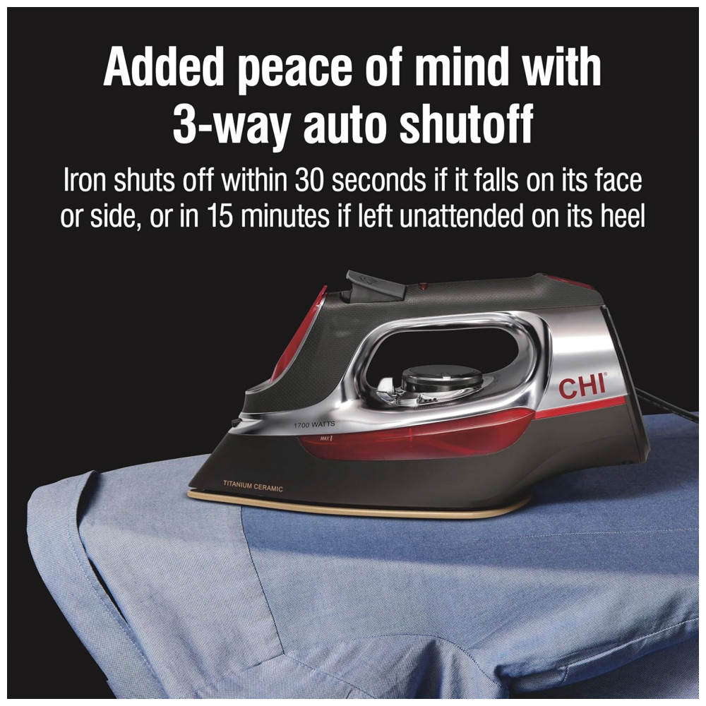 Ferro a Vapor CHI com Cabo Retrátil, 1700 Watts, Desligamento Automático 3 Vias, 400 Furos, Placa de Cerâmica com Titânio Infundido, - Imagem 7