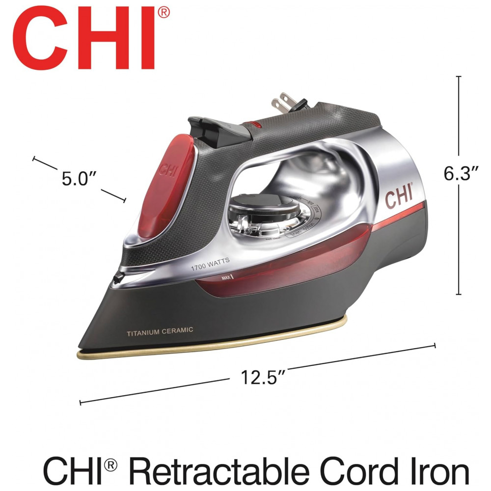 Ferro a Vapor CHI com Cabo Retrátil, 1700 Watts, Desligamento Automático 3 Vias, 400 Furos, Placa de Cerâmica com Titânio Infundido, - Imagem 8