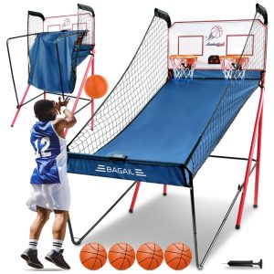 Basquete Eletrônico BAGAIL com 8 Modos Sons de Arcade Estrutura Dobrável 4 Bolas e Bomba de Inflar Ideal para Diversão Interna para Todos os Jogadores.