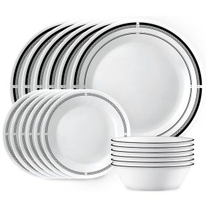 Aparelho de Jantar Corelle 18 Peças para 6 Pessoas Pratos e Tigelas Redondos Leves Vidro de Três Camadas Vitrelle Resistente a Quebras e Arranhões