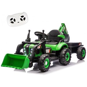 Trator Infantil Elétrico NEWDOOD Verde 24V 4 em 1 Escavadeira Caminhão Basculante Controle Remoto com Assento Giratório