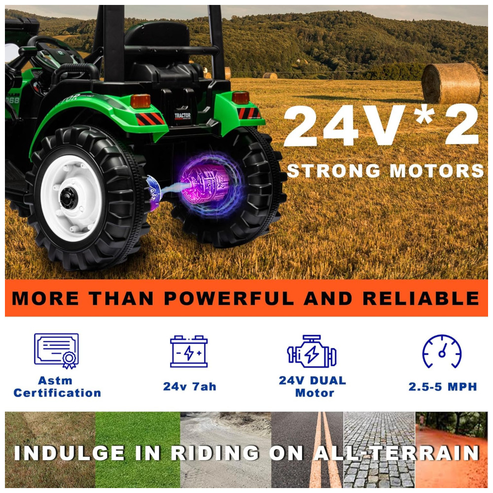 Trator Elétrico Infantil a Bateria 22V com 3 Marchas e Motores Duplos Kidsera Verde - Imagem 4