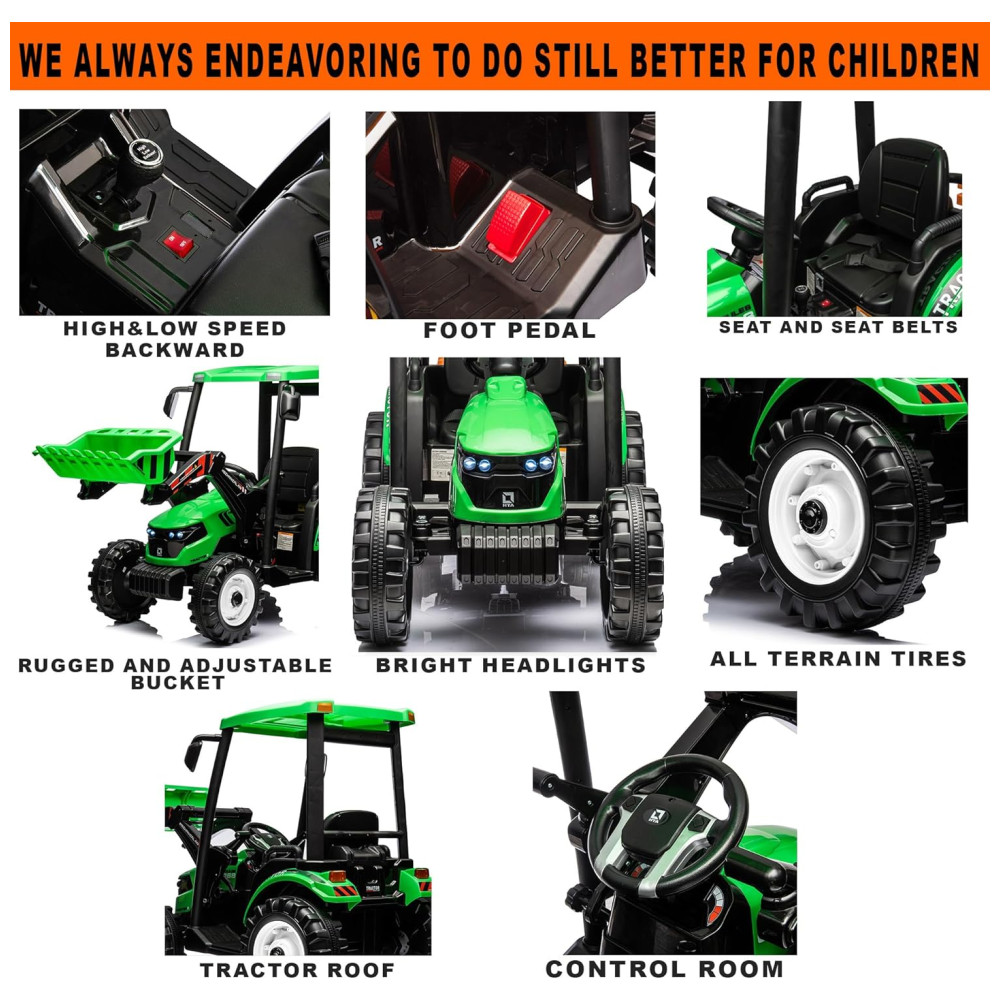 Trator Elétrico Infantil a Bateria 22V com 3 Marchas e Motores Duplos Kidsera Verde - Imagem 6