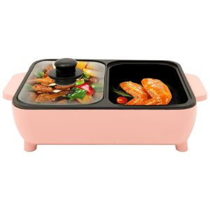 Panela Elétrica e Grill Antiaderente e Controle de Temperatura 110V 1200W SNKOURIN Rosa