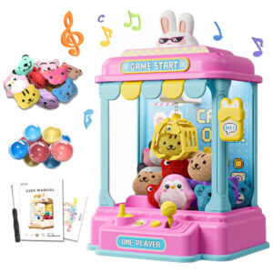 Máquina de Garra Rosa e Azul JoyfoxToy – Mini Arcade Infantil com 10 Pelúcias, 10 Cápsulas, Som e Brinquedos