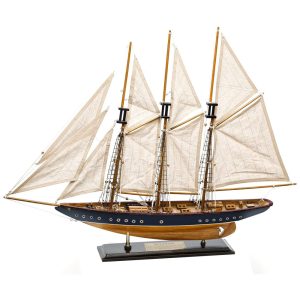 Veleiro Decorativo Atlântico de Madeira Escala 1:50 com Instruções de Montagem na Caixa Acabamento Antigo em Azul Marinho e Nogueira HOME DECOR SAILINGSTORY