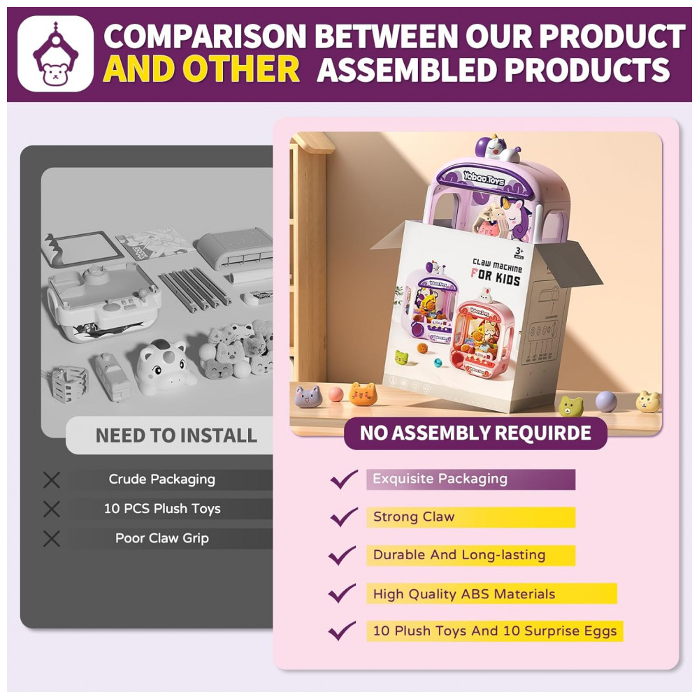 ORANGE OCEAN Máquina de Garra Grande 60 PCS Estilo Unicórnio com Luz e Som, Brinquedo Arcade Interativo para Crianças 3-8 Anos - Imagem 3