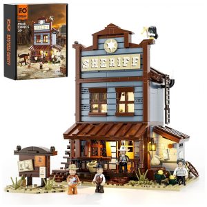 Conjunto de Blocos de Montar FUNWHOLE Escritório do Xerife LED 1240 Peças Temática Velho Oeste