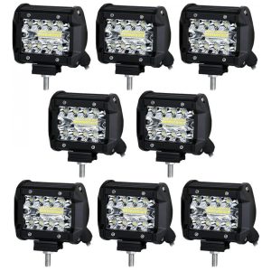 Farol de Milha LED Off Road com 12000 Lúmens e Luz Branca IP68 9 a 30V 60W 8Un Turboo Preto