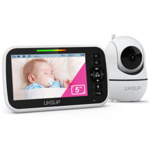 Babá Eletrônica UKSUP Branco Tela 5" Pan Tilt Zoom 2x Bateria 30h Sensor Temperatura SM663