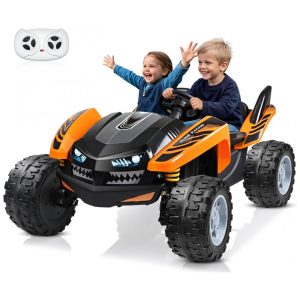 Carro Elétrico Infantil ANPABO Laranja 24V 2 Lugares 4 Motores 200W Off-Road UTV Pneus EVA Suspensão Controle Bluetooth 5.1km/h