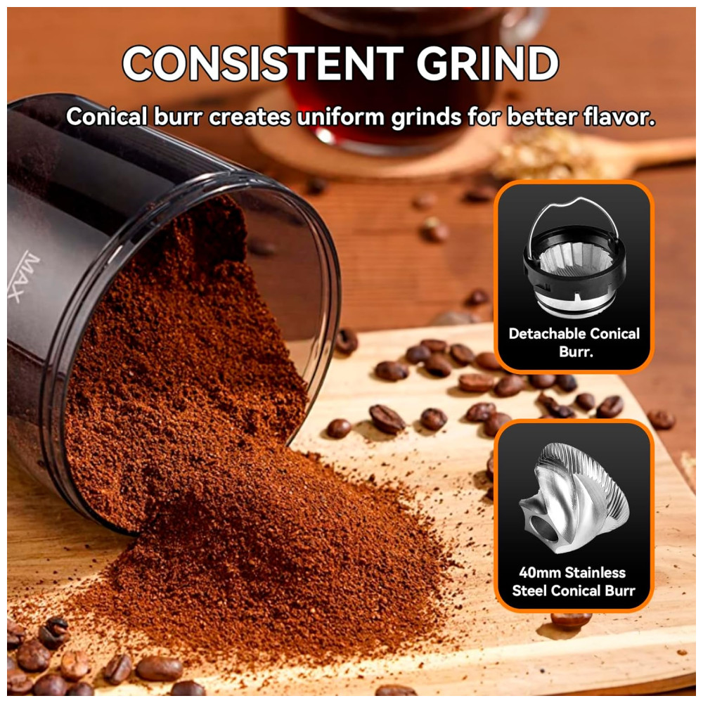 Moedor de Café Elétrico até 10 xícaras com 31 Configurações de Moagem e Display LED 110V 200W BEEONE Preto - Imagem 3