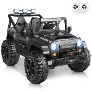 Carro Elétrico Infantil Jeep com Controle Remoto 2 Lugares Assento Extra Largo Rodas com Maior Durabilidade e Luz LED 24V Hikole Preto