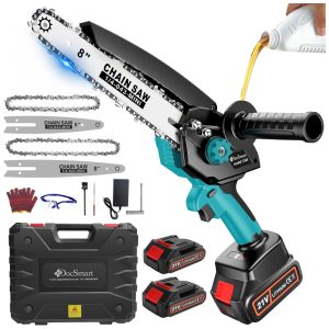 Motoserra Elétrica Portátil sem Fio com 2 Baterias Recarregáveis 21V DocSmart Azul