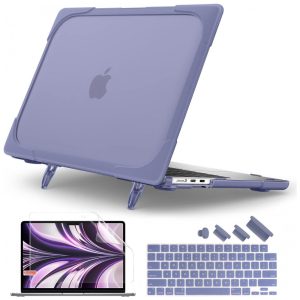 Capa Rígida Batianda MacBook Air 136" Cinza Lavanda – Modelos A2681 A3113 A3240 com Suporte Dobrável e Proteção Completa