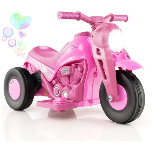 Moto Elétrica Triciclo Infantil com Bolhas de Sabão Música e Farol LED 6V Costzon Rosa