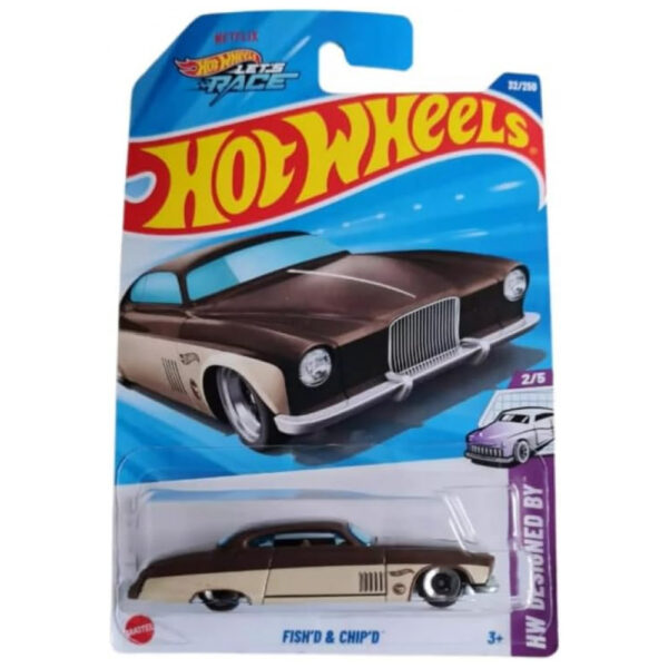 Hot Wheels Fishd Chipd, Modelo Treasure Hunt HW Designed, Carro de Metal Fundido 1:64, Número 2 de 5 na Coleção, 25