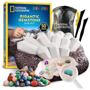 Kit de Escavação Gigante de Gemas Reais – Brinquedo Educativo STEM Presente Criativo para Crianças com 50 gemas National Geographic