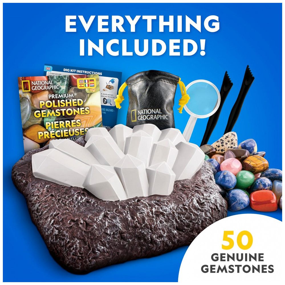 Kit de Escavação Gigante de Gemas Reais – Brinquedo Educativo STEM, Presente Criativo para Crianças com 50 gemas, National Geographic - Imagem 5