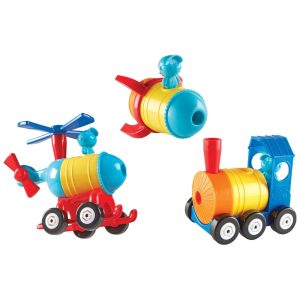 Learning Resources 1-2-3 Build It! Rocket Train Helicopter – Kit de Construção com 17 Peças Coloridas para Crianças a partir de 2 anos