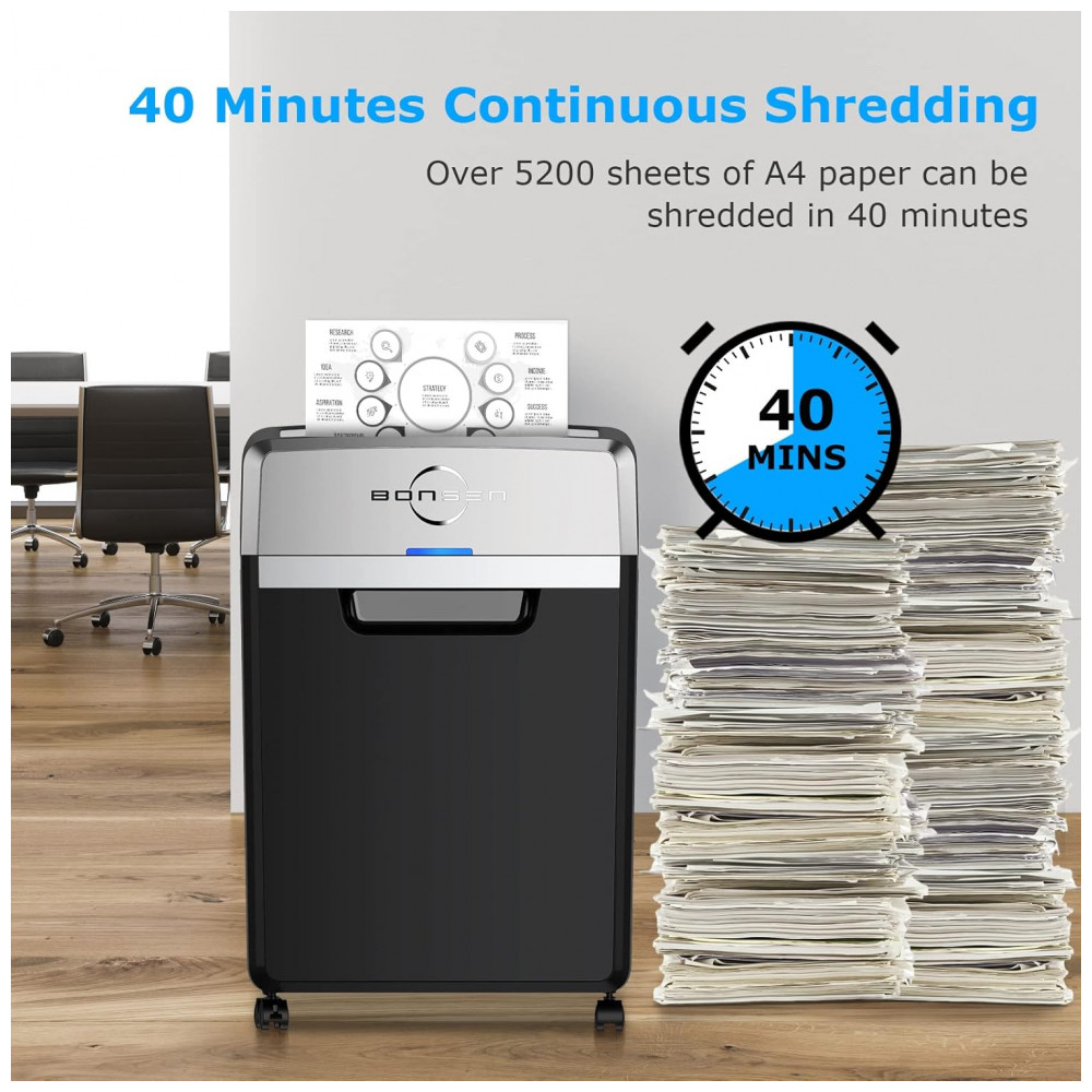 Triturador de Papel Pesada BONSEN, Corte Cruzado de 24 Folhas, Tempo de Funcionamento Contínuo de 40 Minutos, Fragmentadora de Grau Comercial - Imagem 3