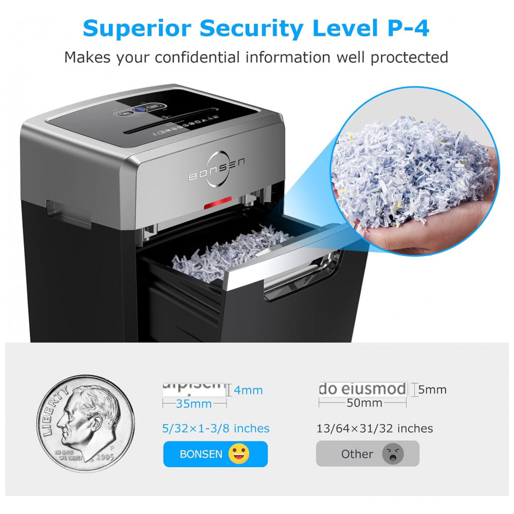 Triturador de Papel Pesada BONSEN, Corte Cruzado de 24 Folhas, Tempo de Funcionamento Contínuo de 40 Minutos, Fragmentadora de Grau Comercial - Imagem 5