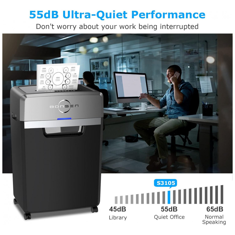 Triturador de Papel Pesada BONSEN, Corte Cruzado de 24 Folhas, Tempo de Funcionamento Contínuo de 40 Minutos, Fragmentadora de Grau Comercial - Imagem 6