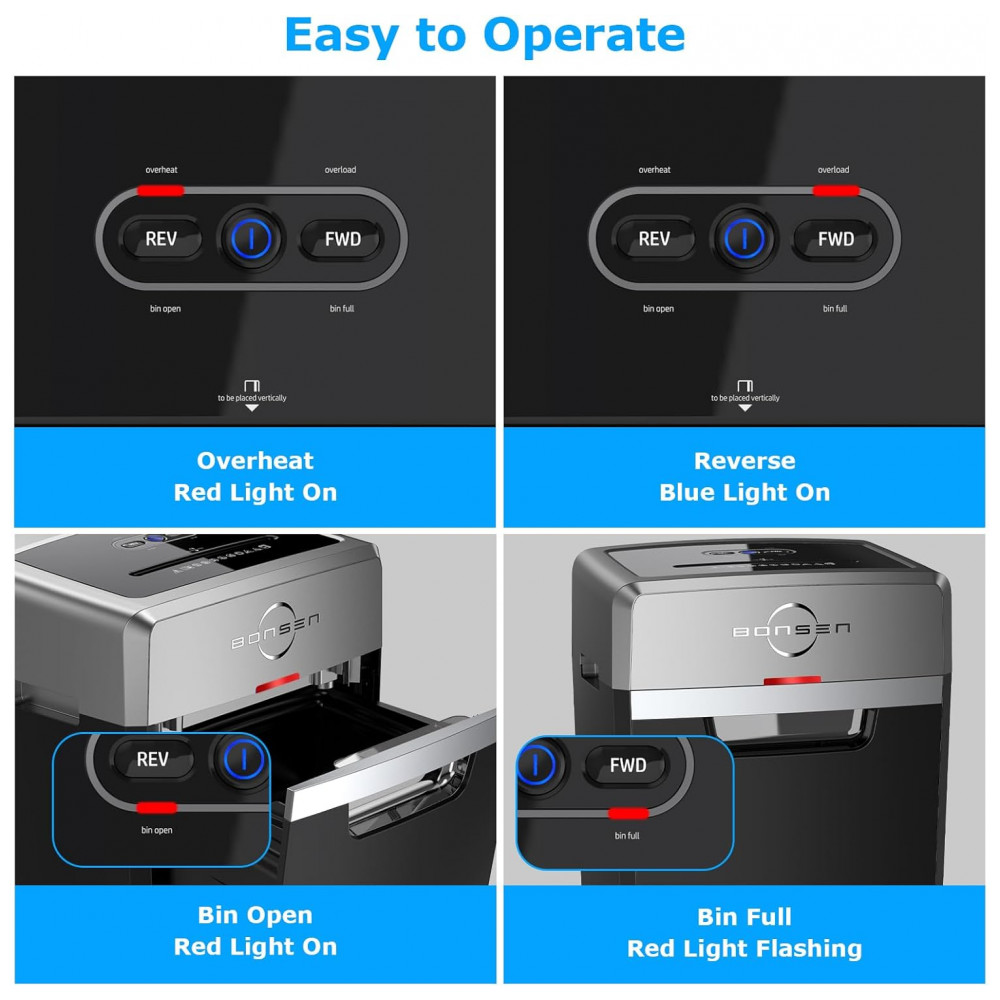 Triturador de Papel Pesada BONSEN, Corte Cruzado de 24 Folhas, Tempo de Funcionamento Contínuo de 40 Minutos, Fragmentadora de Grau Comercial - Imagem 7