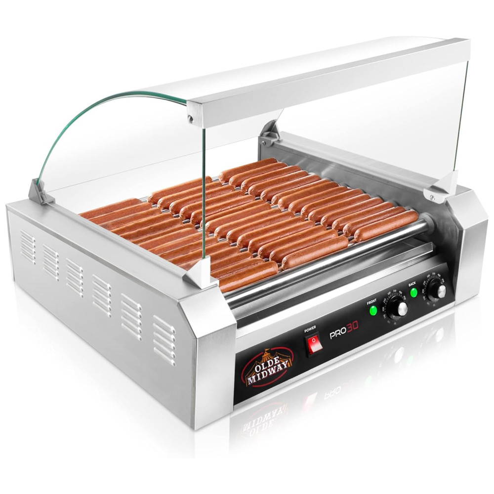 Máquina de Hot Dog para 30 Salsichas 1200W 110v OLDE MIDWAY ROLL PRO30 CVR Prateado