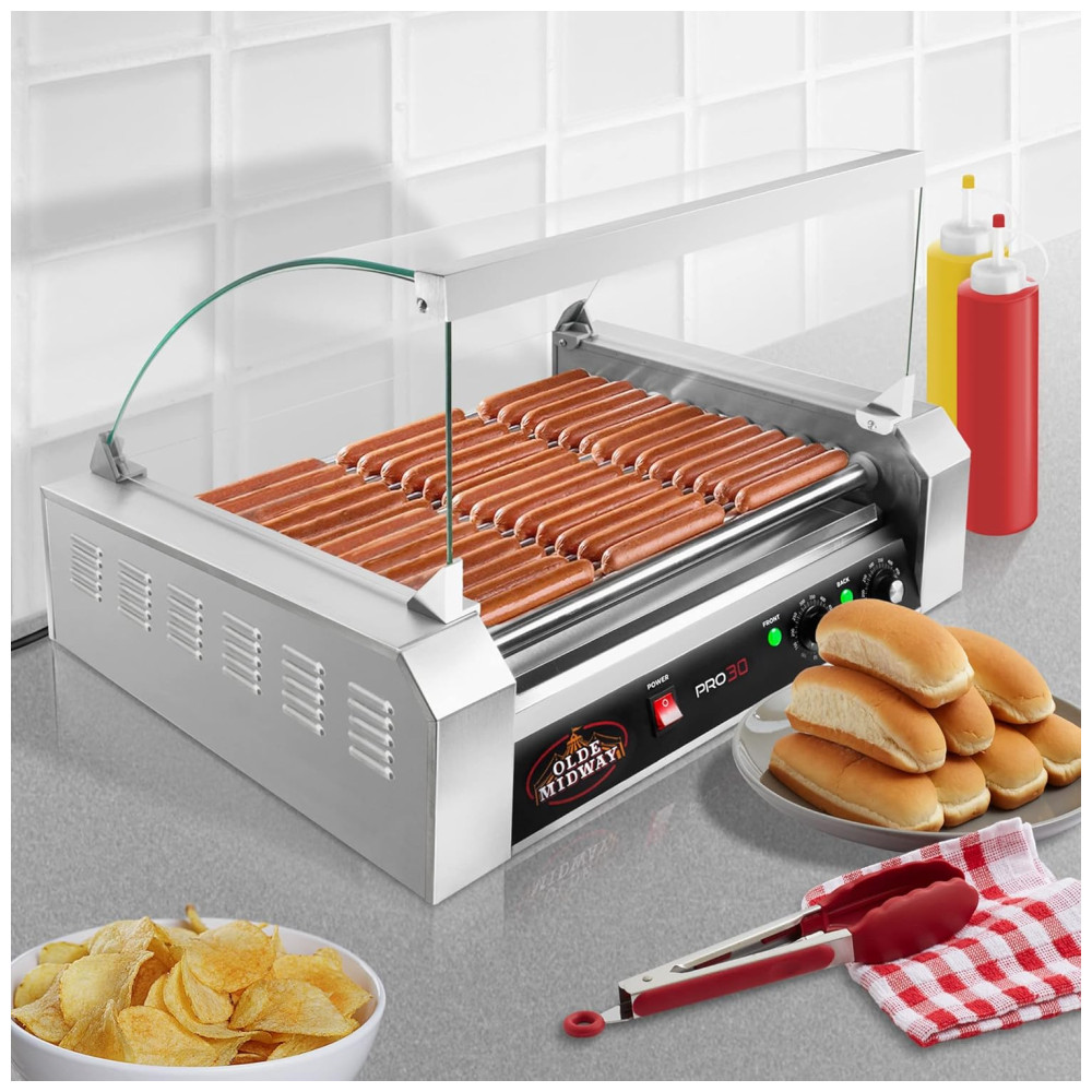 Máquina de Hot Dog para 30 Salsichas 1200W 110v OLDE MIDWAY ROLL PRO30 CVR Prateado - Imagem 7