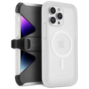 Capa para Iphone 14 Pro Max de Alta Resistencia com Clipe de Cinto Coldre Suporte Case Mate Branco e Preto