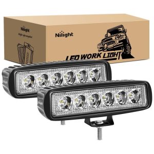 Farol de Milha LED Off Road 18w 2 Peças de 6x3W Puro 6000K Impermeável 12 24V NILIGHT NI18W Branco